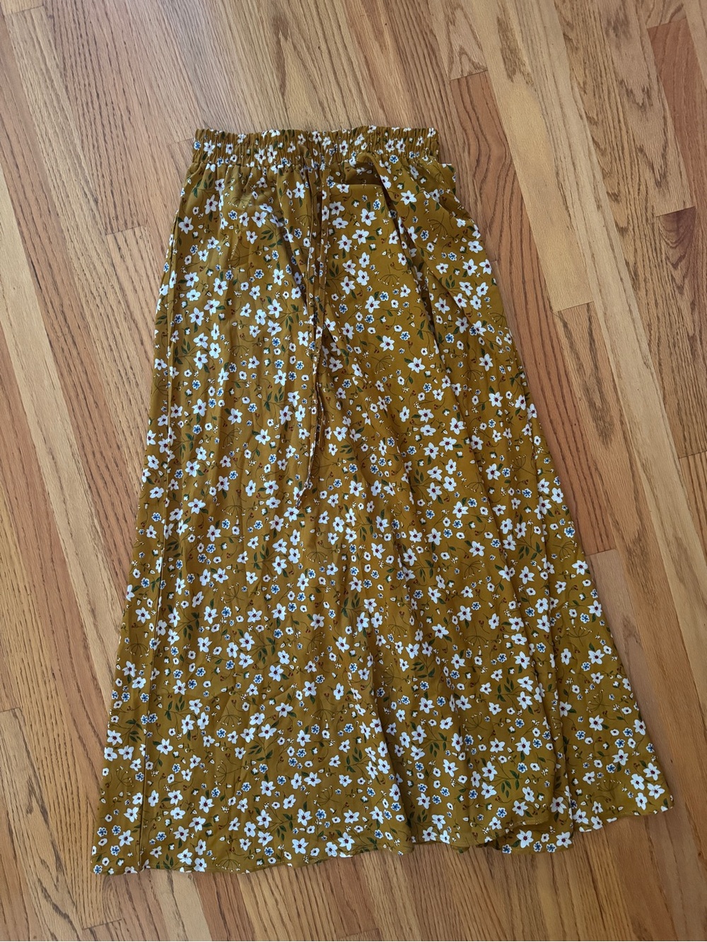 Women's Mustard Floral Maxi Skirt with Elastic Waist